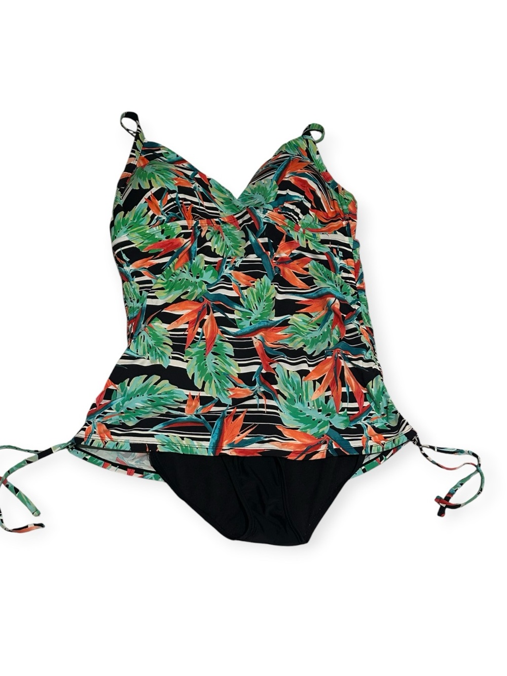 St. John's Bay Tropical Leaf Tankini One-Piece in Green & Orange Size 20 Wide